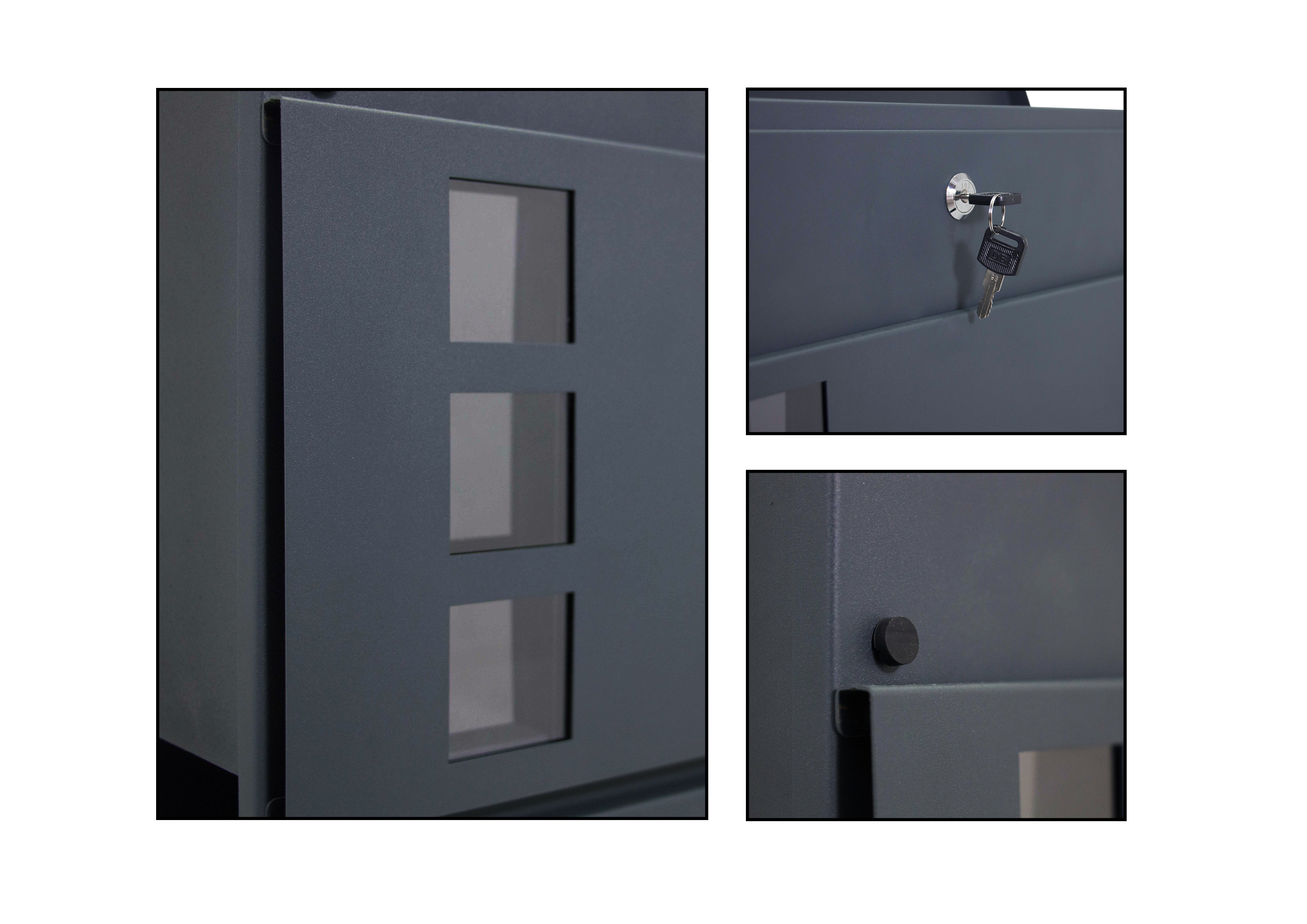 Wandbriefkasten Anthrazit Mit Zeitungsfach - Wetterfest Und Abschließbar