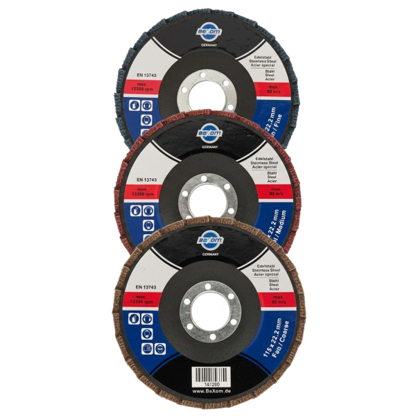 Non-Woven Flap Discs 115 & 125 mm – Fine, Medium & Coarse – Perfect for Stainless Steel, Steel & Metal Finishing